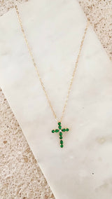 Emerald Glow Cross Necklace