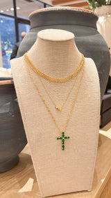 Emerald Glow Cross Necklace