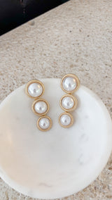 The Tristep Pearl Button Earrings
