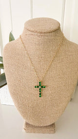 Emerald Glow Cross Necklace