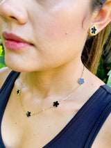 Onyx Flower Paperclip Necklace