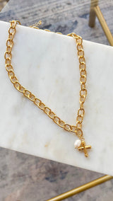 Rolo Cross Charm Necklace