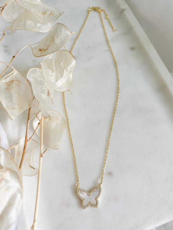 Mother of Pearl CZ Butterfly Necklac