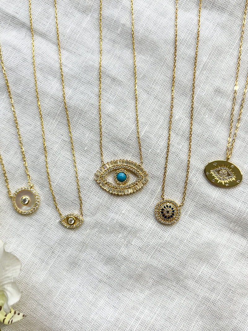 Dainty Round Pave Evil Eye Necklace