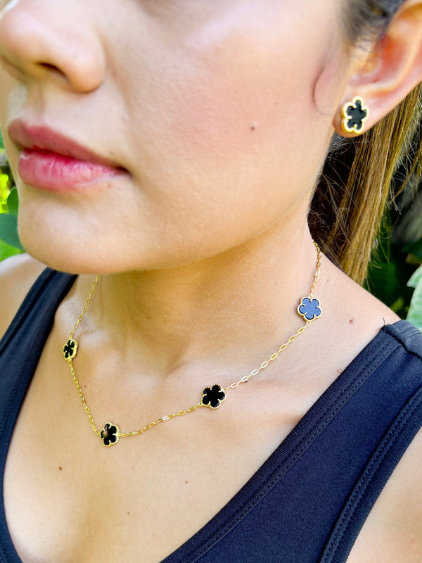 Onyx Flower Paperclip Necklace