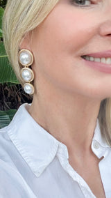 The Tristep Pearl Button Earrings