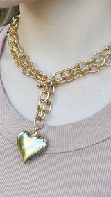 Puff Heart Rolo Long  Necklace