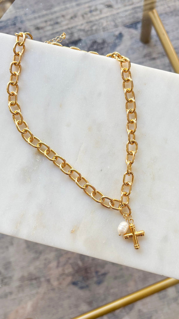 Rolo Cross Charm Necklace