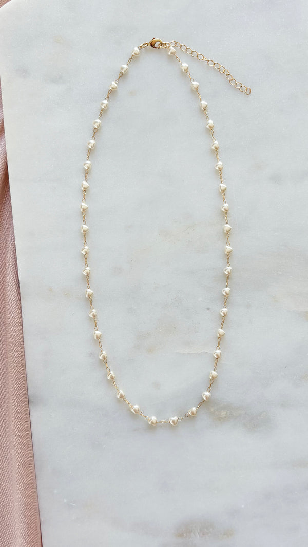 Mini Heart Pearl Station Necklace