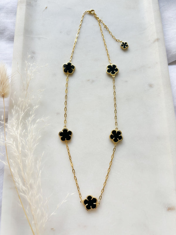 Onyx Flower Paperclip Necklace