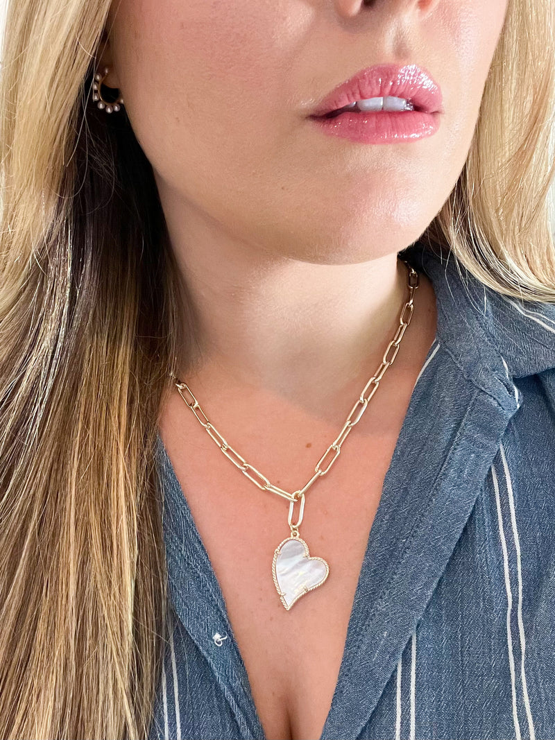 Heart Pearl Paperclip Necklace