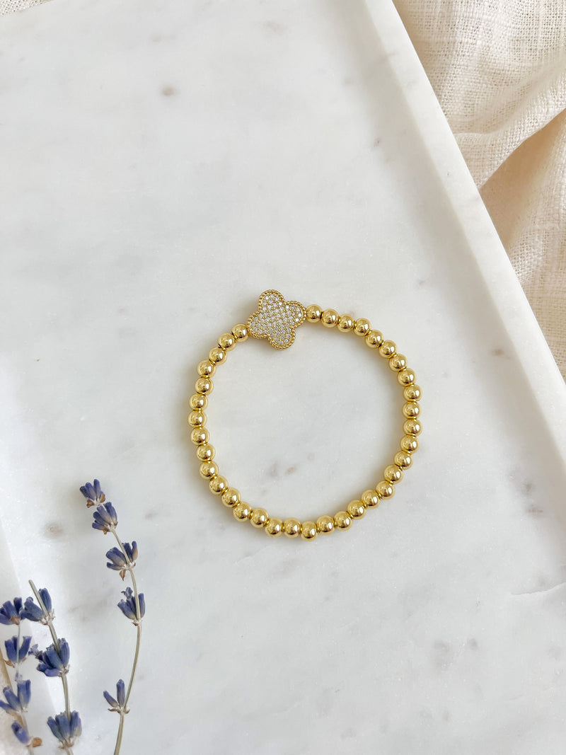 Gold Beaded Clover Bracelet