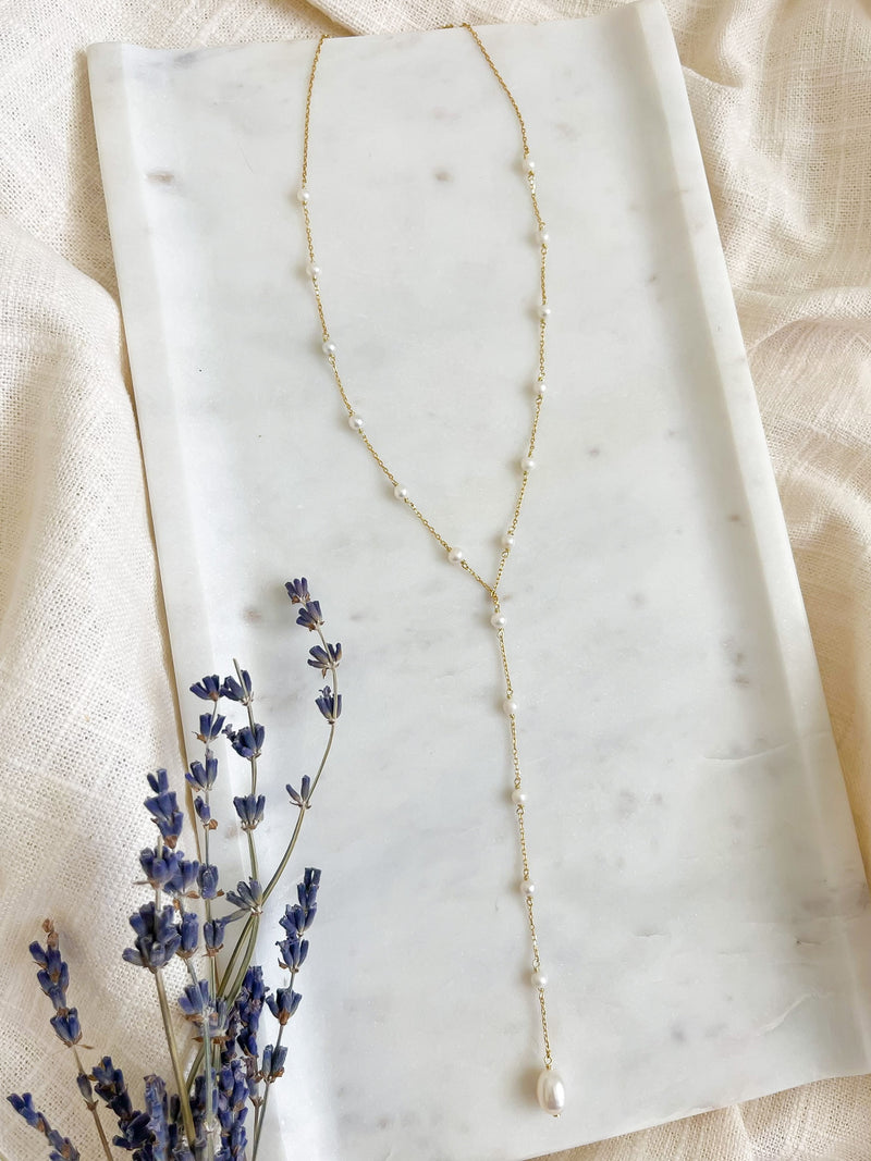 Scattered Pearl Lariat Necklace