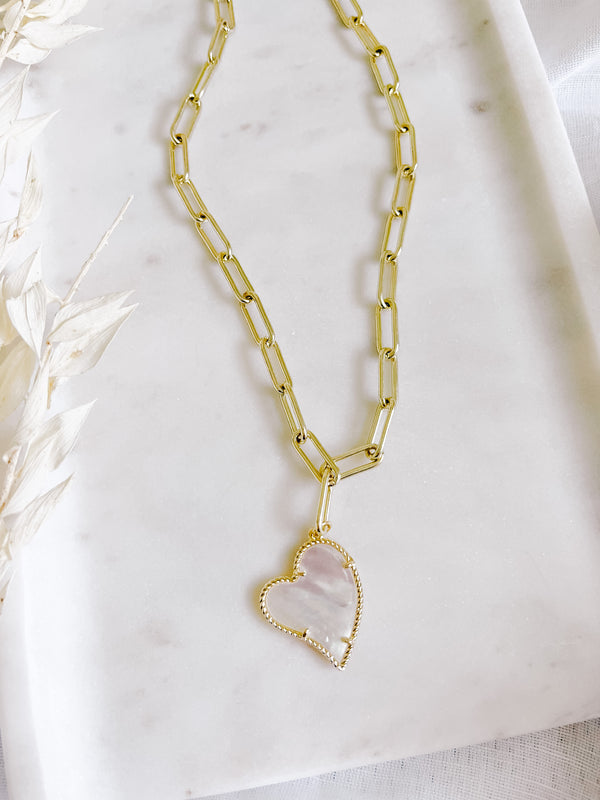 Heart Pearl Paperclip Necklace