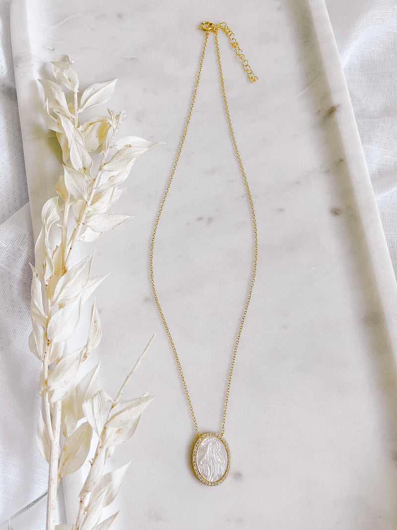 Mother of Pearl Virgin Mary Necklace