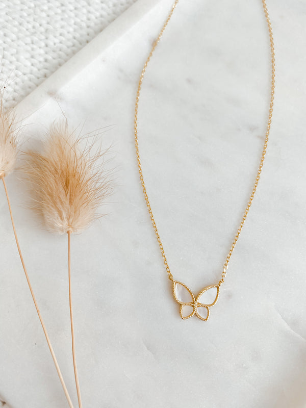 Mother of Pearl Butterfly Necklace