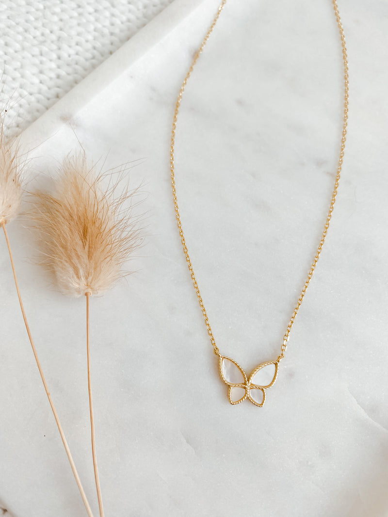 Mother of Pearl Butterfly Necklace
