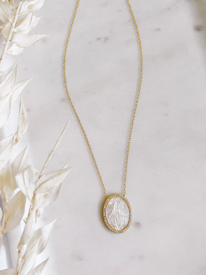 Mother of Pearl Virgin Mary Necklace