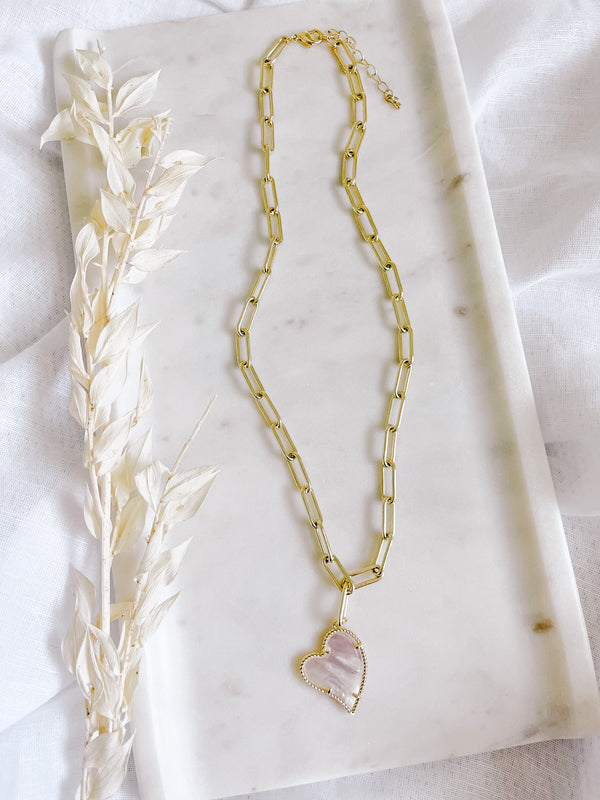 Heart Pearl Paperclip Necklace
