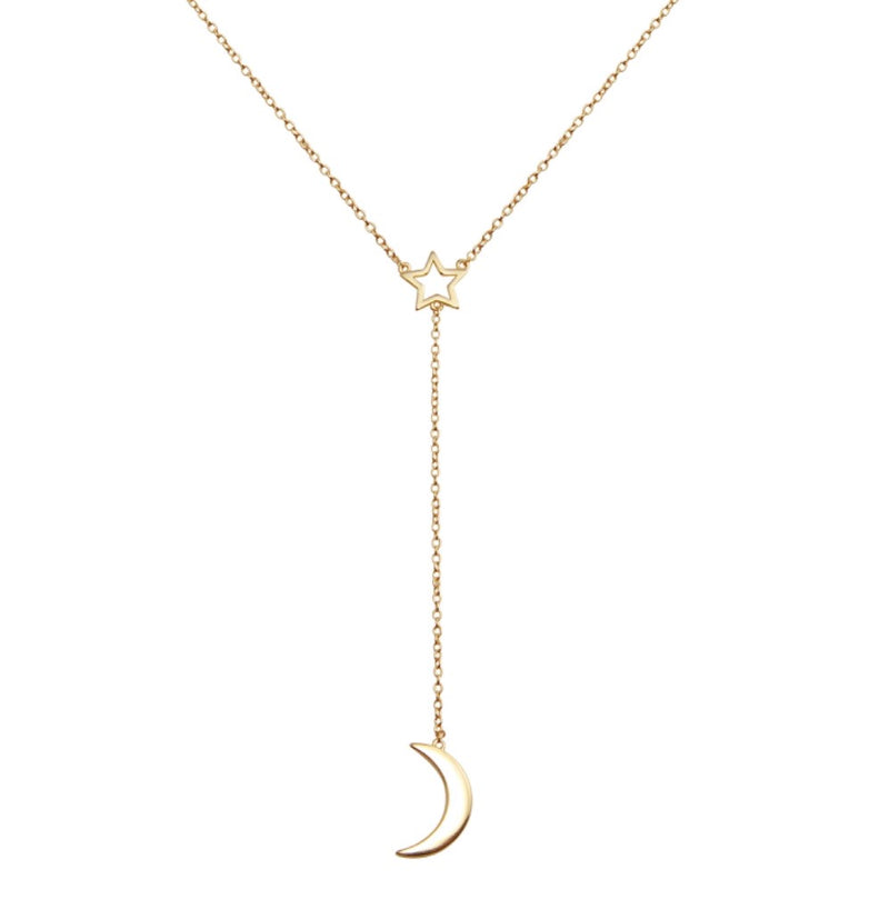 Open Star & Moon Gold Y Necklace